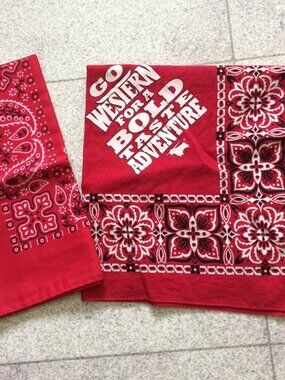 2 Red Bandanas Head Scarfs Hair Ties